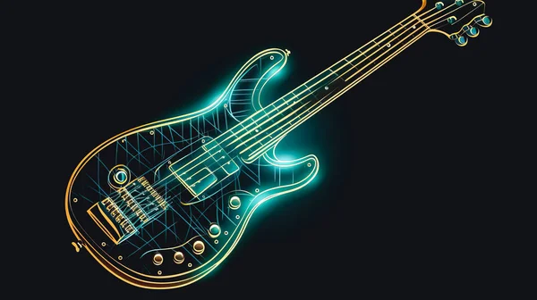 Ilustración Creativa Con Guitarra Eléctrica Emblema Logotipo Tema Musical — Foto de Stock