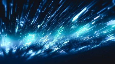 Birçok küçük detay içeren soyut mavi arkaplan, cam parçacıkları, su.