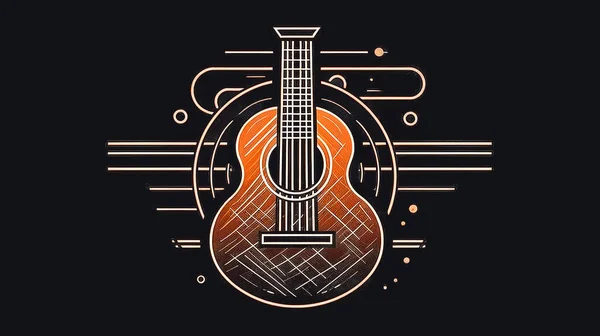 Creatieve Illustratie Met Elektrische Gitaar Embleem Logo Een Muzikaal Thema — Stockfoto