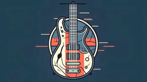 Δημιουργική Εικονογράφηση Ηλεκτρική Κιθάρα Έμβλημα Λογότυπο Μουσικό Θέμα — Φωτογραφία Αρχείου
