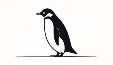 Penguen ve logo tasarımlı yaratıcı minimalist illüstrasyon.