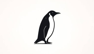 Penguen ve logo tasarımlı yaratıcı minimalist illüstrasyon.