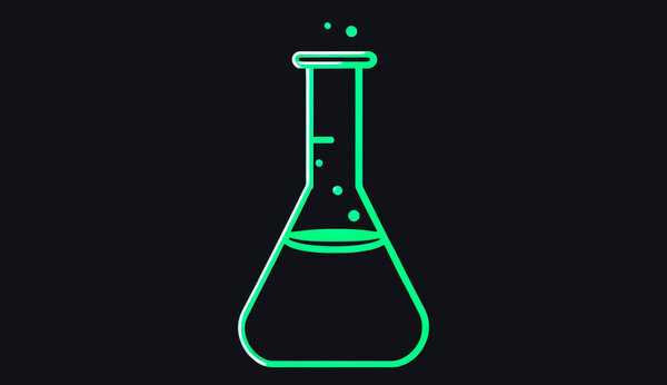Minimalistic logo with flask for chemical elements, science and research concept.