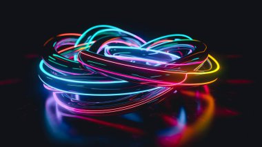 Farklı renk çizgileri, parlak neon rengi çizgileri olan soyut arkaplan.