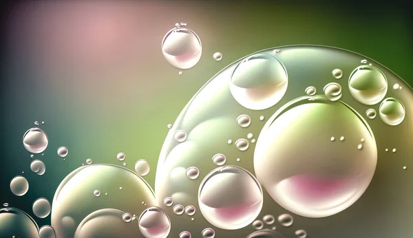 Abstract background with water drops, realistic colored bubbles close up.