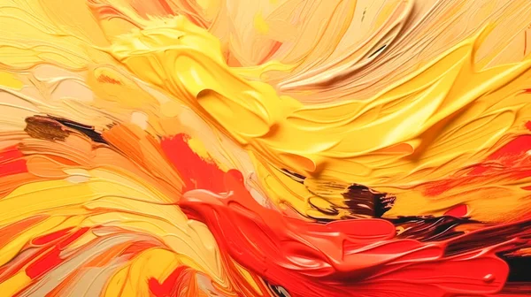 Abstract fluid art background yellow and copper colors. Acrylic painting on canvas with red lines and gradient.