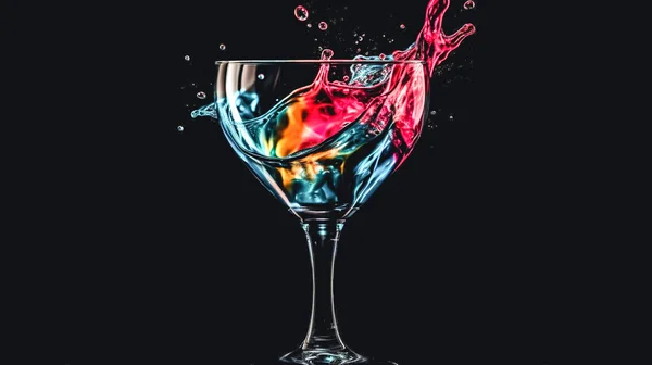 Ett Glas Med Kylande Alkoholhaltig Cocktail Svart Bakgrund Stänk Rörelse — Stockfoto