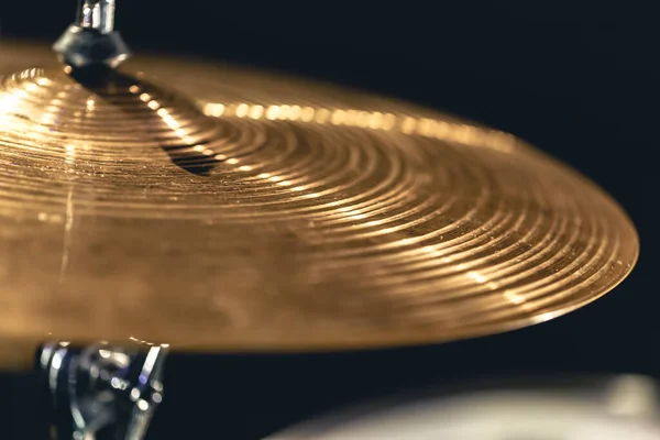 Tambour Cymbale Close Sur Fond Sombre Concept Musical Macro Shot — Photo