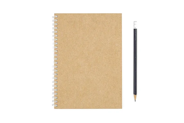 Vista Superior Del Cuaderno Cubierta Papel Reciclado Blanco Espiral Cerrado —  Fotos de Stock