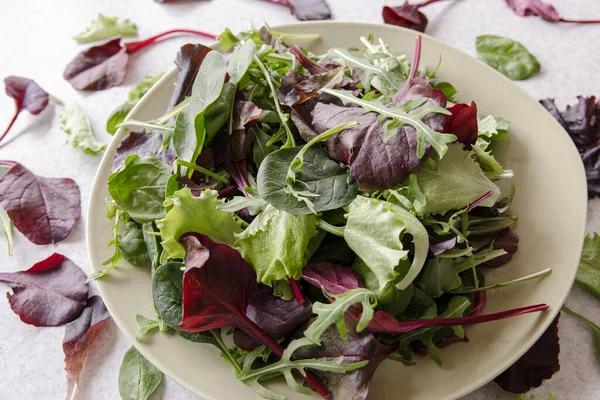 野菜のサラダミックスグリーンレタスの葉部分健康的な食事のスナックを食べる準備ができて — ストック写真