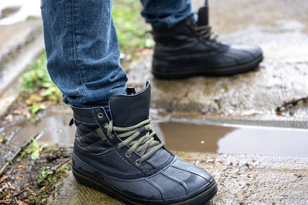 Par Botas Hombre Duraderas Hombre Zapatos Calidad Encuentra Grava Botas — Foto de Stock