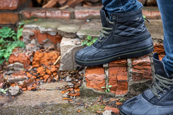 Par Botas Hombre Robustas Hombre Con Zapatos Calidad Para Mal — Foto de Stock