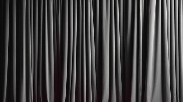 Закрытые серые шторы с атласным бархатным светом для фона.