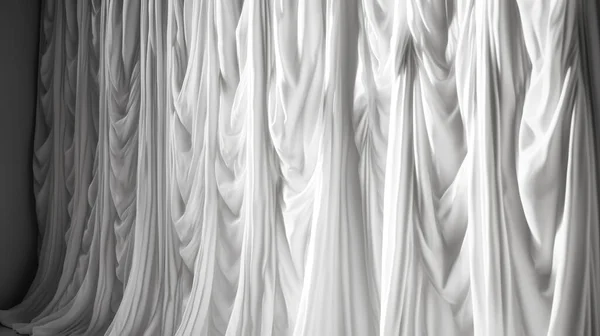 stock image Closed white drapes with satin velvet light effect for background.