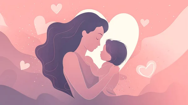 Mãe Abraços Pequena Filha Conceito Amor Dia Das Mães Ilustração — Fotografia de Stock