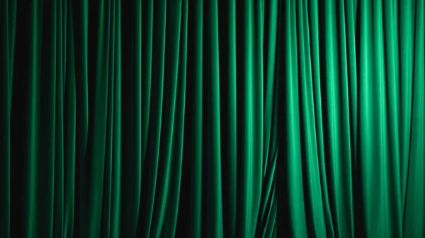 Closed Green Drapes Satin Velvet Light Effect Background — Stock Photo, Image