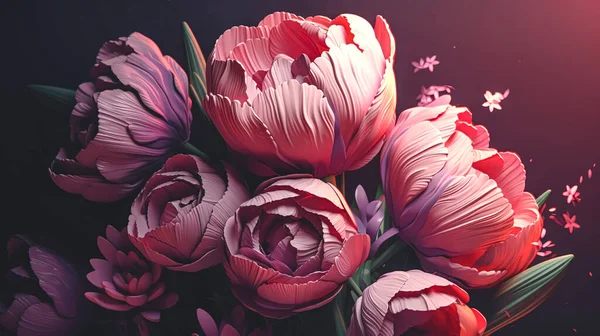 Floraler Frühling Hintergrund Nahaufnahme Pfingstrosen Strauß Grußkarte Design — Stockfoto