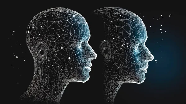 Силуэт Мужского Профиля Абстрактным Многоугольным Мозгом Концепция Искусственного Интеллекта Мозгового — стоковое фото