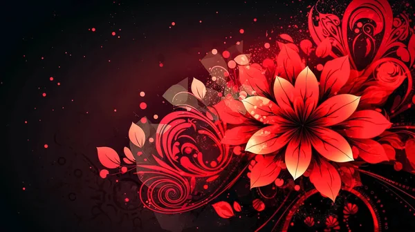 Padrão Floral Com Cachos Bagas Fundo Vermelho Escuro Impressão Botânica — Fotografia de Stock