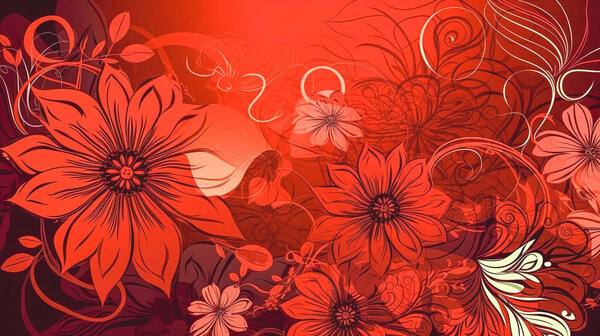 Floral pattern with bunches of berries on a dark red background. Elegant red botanical print in a simple hand-drawn style.