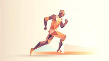 Bir adamın çalışan silüetine sahip yaratıcı bir illüstrasyon, bir adamın üç boyutlu kübik figürü.