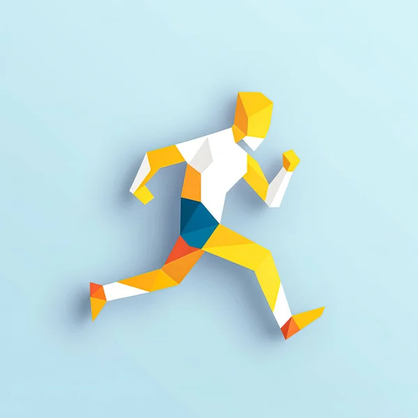 Kreativní Ilustrace Běžící Siluetou Muže Trojrozměrná Krychlová Postava Muže Běží — Stock fotografie