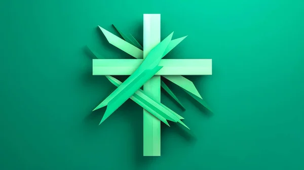 Green background with cross and leaves, Medical center cross leafs logo green style.