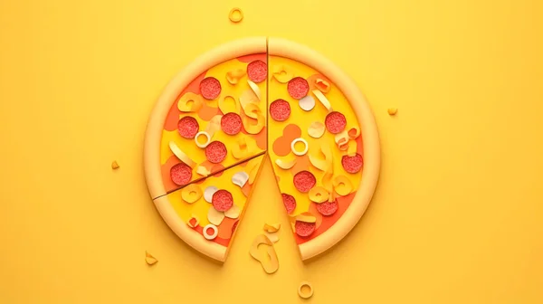 Pizza Apetitosa Fundo Amarelo Vista Superior — Fotografia de Stock