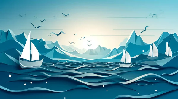 Kreatywne Tło Żaglami Morzu Ilustracja — Zdjęcie stockowe