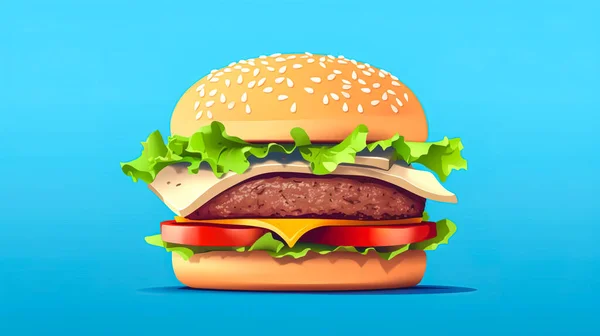 Předkrm Hamburger Modrém Pozadí Rychlé Občerstvení Ploché Ilustrace — Stock fotografie