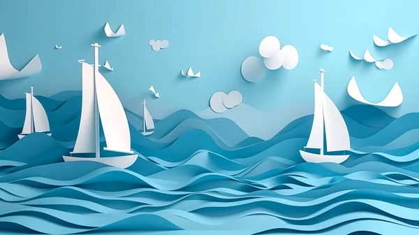 Creatieve Achtergrond Met Zeilen Zee Illustratie — Stockfoto