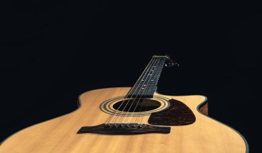 Siyah bir arkaplanda klasik bir ışık gitarını kapat, düşük tuşlu.