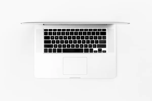Moderner Laptop Auf Weißem Hintergrund Isoliert Draufsicht Das Konzept Der — Stockfoto