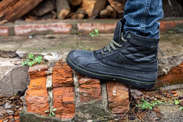 Par Botas Hombre Robustas Hombre Con Zapatos Calidad Para Mal — Foto de Stock
