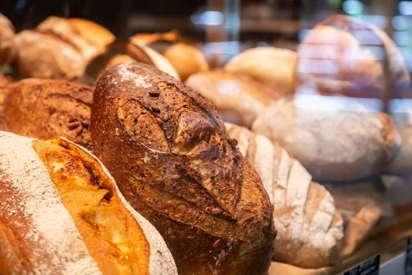 stock image Modern bakery Shop with assortment of bread on shelf, Food concept and business.