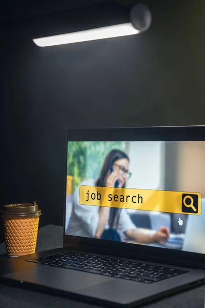Internet online job search application concept, monitoring available vacancies on work market.