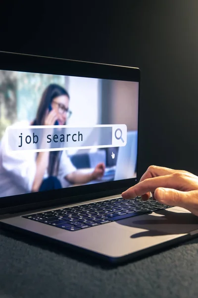 Man Browsing Job Opportunities Online Using Job Search Computer Application — Fotografia de Stock