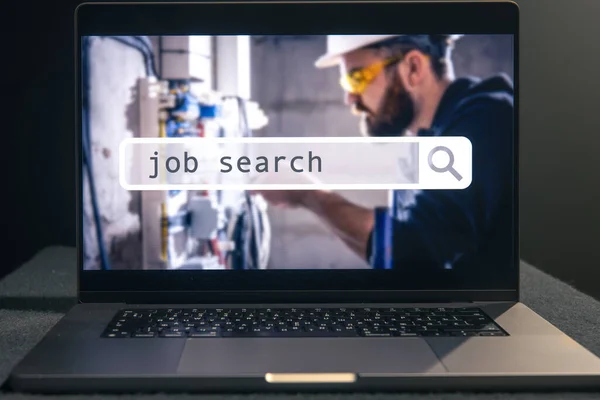 Job Zoeken Computer Applicatie Werkloze Man Zoek Naar Nieuwe Vacatures — Stockfoto