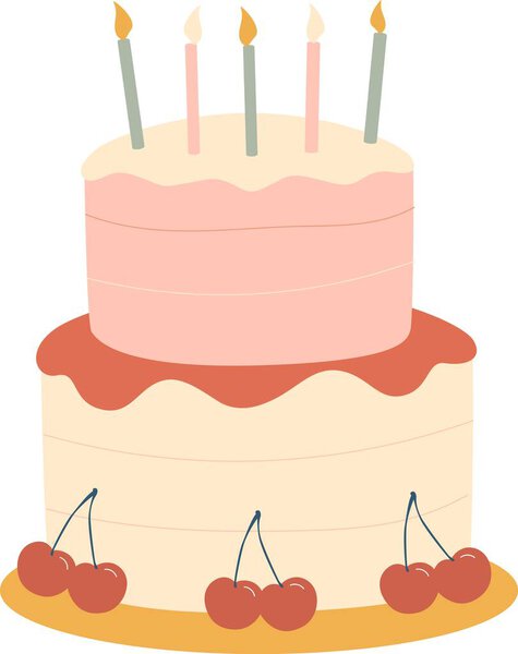 Cake with Candles Icon, Cartoon Style