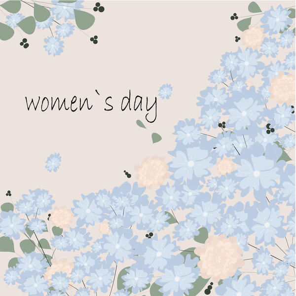 White and blue flowers on grey fon women day