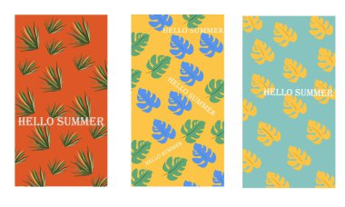 Tropikal yapraklı vektör bayrakları.