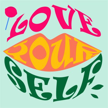 Ruhu seviyorum. Renkli bir arkaplanda el çizimi harfleri.