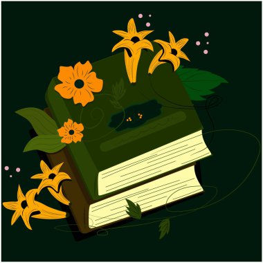 Çiçekli ve kelebekli açık bir kitap