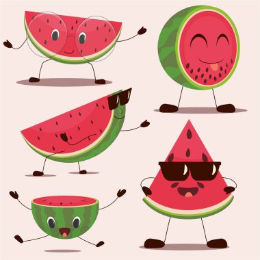 Bir dizi karpuz çizgi film karakteri. yaz tatili