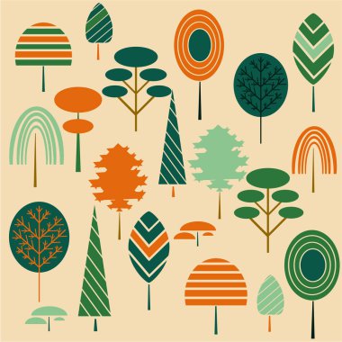 Ağaçların ve çalıların vektör kümesi