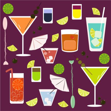 Alkollü kokteyl seti. vektör illüstrasyonu.