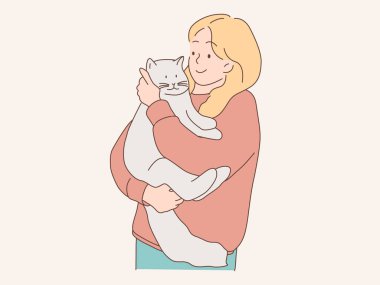 Kedi vektörü çizimi tutan kadın.