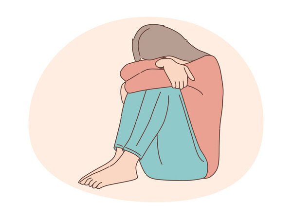 illustration of a sad woman covering her face