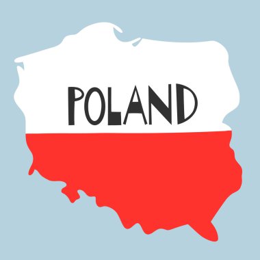 Vektör El, Polonya 'nın Biçimli Haritası. Seyahat Resimleri. Polonya Cumhuriyeti Coğrafya İllüstrasyonu. Avrupa Harita Elementi