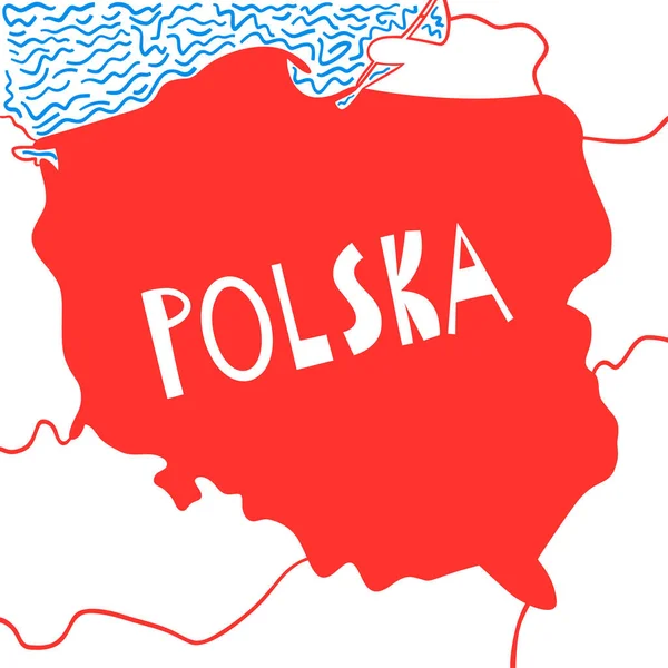 ポーランドのベクター手描きのスタイリッシュなマップ トラベルイラスト ポーランドの地理図 ヨーロッパ マップ エレメント — ストックベクタ